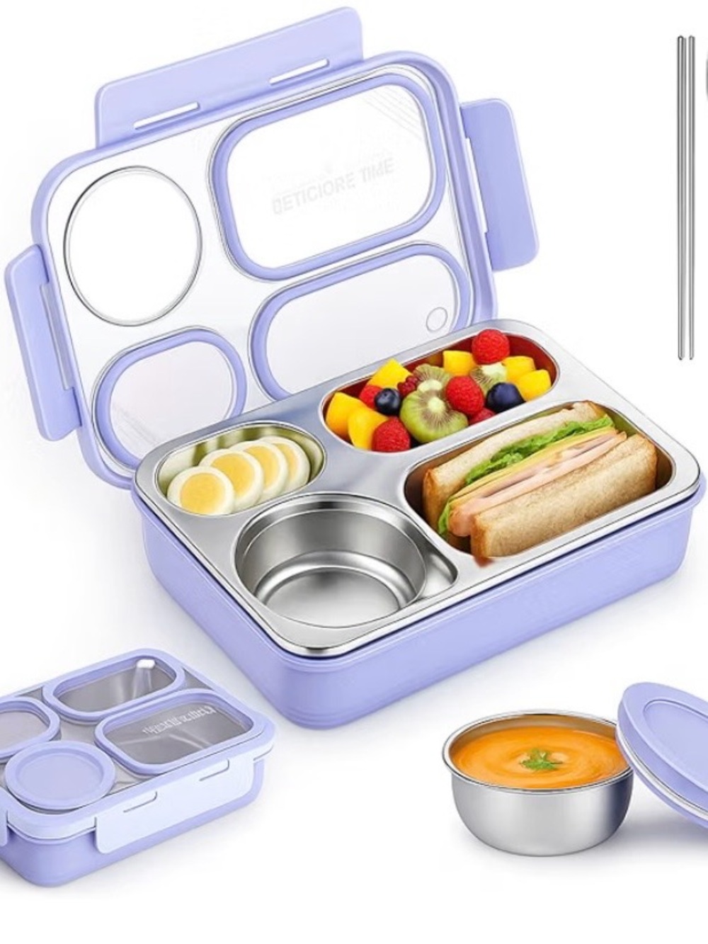 NEW Stainless Steel Bento Lunch Box for kids/Adults with 4 Compartments
